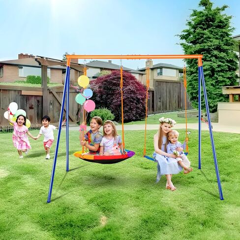 مجموعات أرجوحة Vevor للفناء الخلفي ، مع مقعد واحد Saucer Swing ، ومقاعد 2 الحزام المتأرجحة ، ومجموعة سعة حمولة 600 رطل ، وموقف أرجوحة للمعادن A-Frame ، وحبل قابل للتعديل ، في الهواء الطلق للأطفال in Saudi Arabia