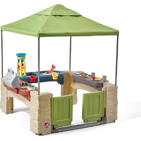 Step2 All Around Playtime Patio with Canopy Playset – Shaded Outdoor Playhouse for Kids with Realistic, Interactive Features, Room for Multiple Toddlers to Play – Dimensions: 60" H x 47.5" W x 47.5" D
