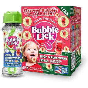 Variety Pack (2.5 Fl Oz, Pack of 4), Lickable Bubbles for Kids and Pets - Premium Natural Flavored Bubble Solution, and Refillable Bubble Solution