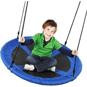 Saucer Tree Swing 40 Inch 600lb Weight Capacity with 2pcs Hanging Straps, 900D Oxford Fabric Waterproof Durable Steel Frame and Carabiner for Kids Adults with Pillow,for Backyard (Blue)