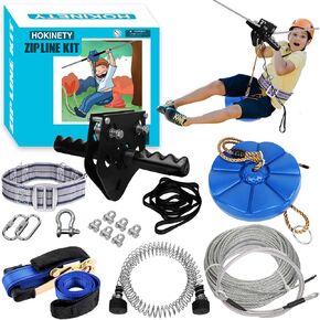 Zip Line Kit for Kids Adults : 120FT Up to 450Lbs - Quick Tighten Zipline for Backyard Outdoor with 100% Rust Proof Removable Trolley Seat Spring Brake