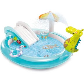 Intex Gator 6.6' x 5.6' x 4" Outdoor Inflatable Kiddie Pool Water Play Swim Center
