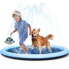 Vistop non -slip splash pad for Kids and Dog ، thereen Sprinkler Pool Summer Outdoor Water Toys - Fun Backyard Fountain Play Mat for Baby Girls Boys أو Pet Dog (67 inch ، Blue & Blue)
