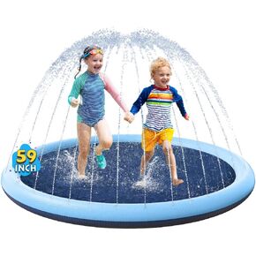VISTOP Non-Slip Splash Pad for Kids and Dog, Thicken Sprinkler Pool Summer Outdoor Water Toys - Fun Backyard Fountain Play Mat for Baby Girls Boys Children or Pet Dog (97 inch, Blue&Blue)