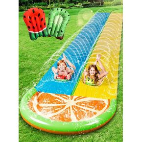 Sloosh Water Slides with 2 Inflatable Boards,22.5ft Double Lane Lawn Water Splash Slip and Slide with Advanced Sprinklers Summer Toy for Kids Adults Fun Backyard Summer Outdoor, Orange