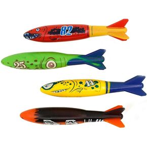 لعبة Zhfuys Diving Pool Toy تحت الماء السباحة رمي القرش الطوربيد ، 4 عبوات