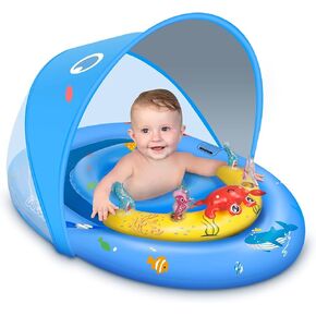 LAYCOL Baby Pool Float with UPF50+ Sun Protection Canopy and Toy Play Console for Infant, Toddler, Adjustable Safety Seat for 3-36 Months