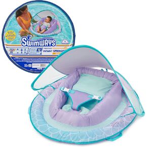 Swimways Infant Spring Float, Baby Pool Float with Canopy & UPF Protection, Swimming Pool Accessories for Kids 3-9 Months, Mermaid