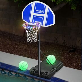 Pool Basketball Hoop Outdoor Poolside Water Basketball Hoop with Light Adjustable Height 45"-59" Swimming Pool Basketball Game with 2 Balls and Pump (Blue)