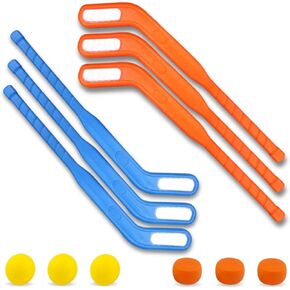Kids Floor Hockey Stick Set - 29" Youth Indoor Outdoor Toys Sports Starter Set with Plastic Puck and Ball for Toddlers, Children Ages 3-7 (2 Pack)