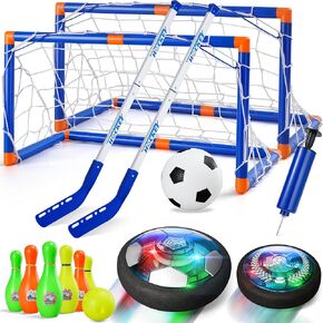 3-in-1 Hover Hockey Soccer Ball Kids Toys Set, Led Lights Floating Air Football, Indoor Outdoor Sport Toys for Kids, Christmas Birthday Gifts for Boys Girls Aged 3 4 5 6 7 8-12