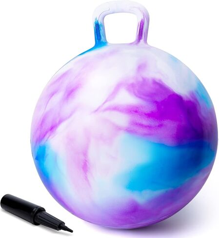 ZOOJOY Hopper Ball for Girls & Boys 3-8 with Free Hair Clips, Santa Claus Red 18in Bouncy Ball with Handle for Kids, Christmas Hopping Toys Indoor and Outdoor Play Includes Pump in Saudi Arabia