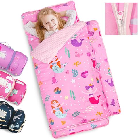 Nap Mat: Soft Portable Sleeping Bag Detachable Pillow Mat Blanket 2" Thickened Extra Large Kids Toddler Mats for Preschool and Daycare in Kuwait