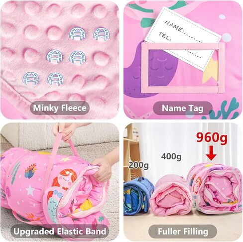 Nap Mat: Soft Portable Sleeping Bag Detachable Pillow Mat Blanket 2" Thickened Extra Large Kids Toddler Mats for Preschool and Daycare in Kuwait