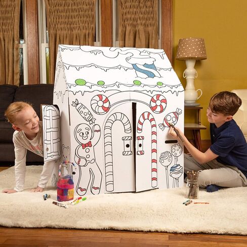 Easy Playhouse Cardboard Gingerbread House - Kids Fort Art & Craft Kit in Saudi Arabia