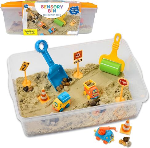 Creativity for Kids Sensory Bin: Construction Zone Playset - Preschool Learning Activities, Excavator Toys for Boys Ages 3-5+, Outdoor Toys and Gifts for Kids in Saudi Arabia