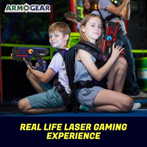 Armogear Laser Tag Puns - مجموعة من 4 ألعاب أطفال قابلة لإعادة الشحن مع سترات - علامات ليزر متعددة اللاعبين داخلية وخارجية للأطفال والمراهقين والبالغين - 150 قدمًا طويلة - ألعاب أطفال تتراوح أعمارهم بين 8 وما فوق in Kuwait