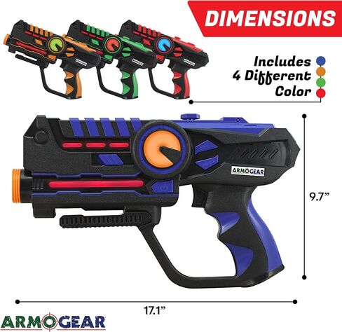 Armogear Laser Tag Puns - مجموعة من 4 ألعاب أطفال قابلة لإعادة الشحن مع سترات - علامات ليزر متعددة اللاعبين داخلية وخارجية للأطفال والمراهقين والبالغين - 150 قدمًا طويلة - ألعاب أطفال تتراوح أعمارهم بين 8 وما فوق in Kuwait