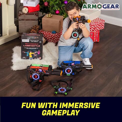 Armogear Laser Tag Puns - مجموعة من 4 ألعاب أطفال قابلة لإعادة الشحن مع سترات - علامات ليزر متعددة اللاعبين داخلية وخارجية للأطفال والمراهقين والبالغين - 150 قدمًا طويلة - ألعاب أطفال تتراوح أعمارهم بين 8 وما فوق in Kuwait
