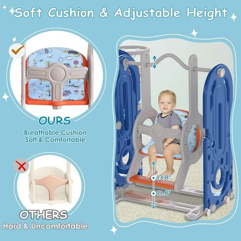 BIERUM 4 in 1 Toddler Slide, Slide for Toddlers Age 1-3 with Basketball Hoop and Ball, Slide for Kids, Indoor Outdoor Backyard Playground Climbing Theme Baby Slide Toy Blue Orange in Saudi Arabia
