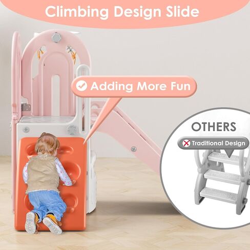 BIERUM 4 in 1 Toddler Slide, Slide for Toddlers Age 1-3 with Basketball Hoop and Ball, Slide for Kids, Indoor Outdoor Backyard Playground Climbing Theme Baby Slide Toy Blue Orange in Saudi Arabia