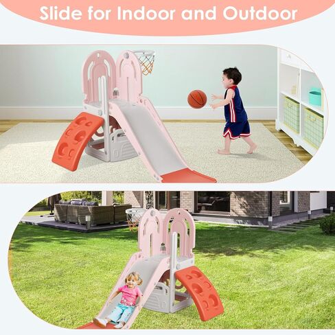 BIERUM 4 in 1 Toddler Slide, Slide for Toddlers Age 1-3 with Basketball Hoop and Ball, Slide for Kids, Indoor Outdoor Backyard Playground Climbing Theme Baby Slide Toy Blue Orange in Saudi Arabia
