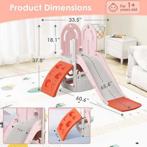 BIERUM 4 in 1 Toddler Slide, Slide for Toddlers Age 1-3 with Basketball Hoop and Ball, Slide for Kids, Indoor Outdoor Backyard Playground Climbing Theme Baby Slide Toy Blue Orange in Saudi Arabia