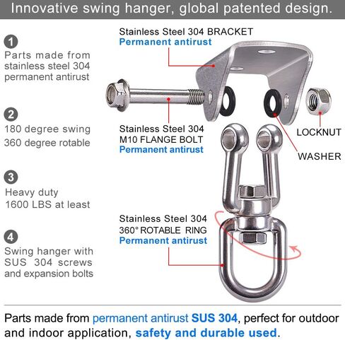 SELEWARE SELEWARE Stains Stefling Swing Hanger Highted Duty Swing Mount Free دوار سوينغ أرجواني أدوات مجموعة أجهزة لليوغا أرجوحة أرجوحة كرسي شرفة أرجوحة مجموعة ثقيلة اللكم 1000 رطل السعة in Kuwait