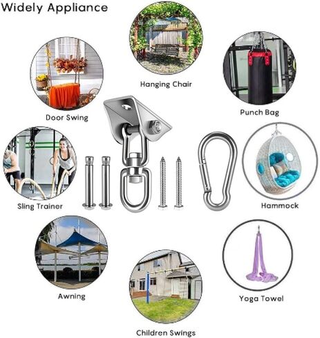 HOMPER Hammock Hanging Kit, 1000 lb Capacity Heavy Duty 360° Rotate Swing Hooks for Chair, Yoga, Outdoor Patio Porch in Saudi Arabia