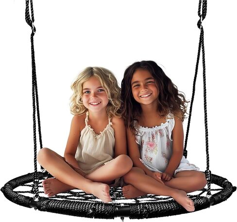 Playvibe Tree Swing - 40 بوصة أرجوحة الصحن للأطفال في الهواء الطلق - شماعات قرص مستديرة مع سعة وزن 900 رطل ، 900D الأشرطة المقاومة للماء في أكسفورد (متعدد الألوان) in Saudi Arabia