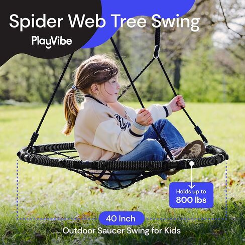 Playvibe Tree Swing - 40 بوصة أرجوحة الصحن للأطفال في الهواء الطلق - شماعات قرص مستديرة مع سعة وزن 900 رطل ، 900D الأشرطة المقاومة للماء في أكسفورد (متعدد الألوان) in Saudi Arabia