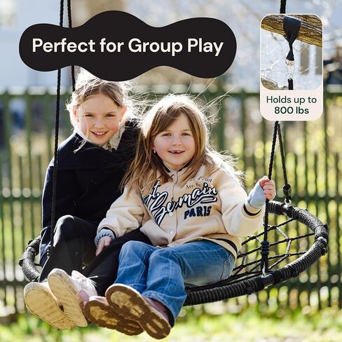 Playvibe Tree Swing - 40 بوصة أرجوحة الصحن للأطفال في الهواء الطلق - شماعات قرص مستديرة مع سعة وزن 900 رطل ، 900D الأشرطة المقاومة للماء في أكسفورد (متعدد الألوان) in Saudi Arabia