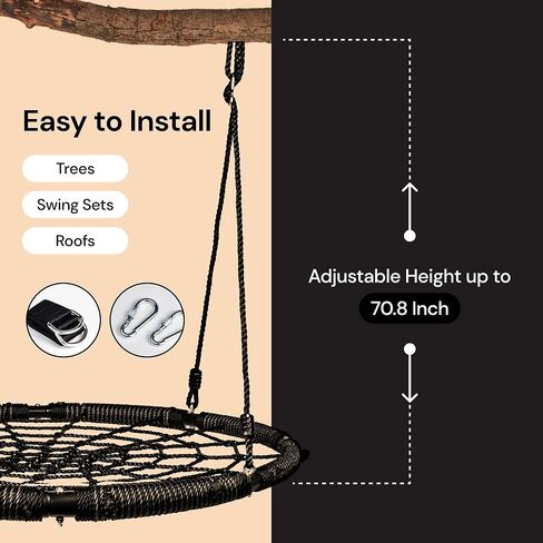 Playvibe Tree Swing - 40 بوصة أرجوحة الصحن للأطفال في الهواء الطلق - شماعات قرص مستديرة مع سعة وزن 900 رطل ، 900D الأشرطة المقاومة للماء في أكسفورد (متعدد الألوان) in Saudi Arabia
