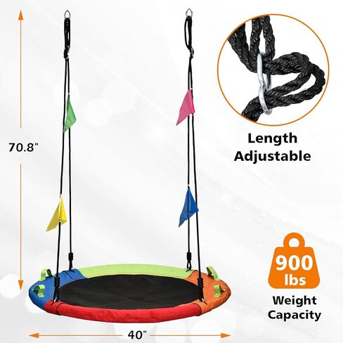 Tree Swing, Saucer Flying Swing 40 Inch for Kids, 900lbs Weight Capacity, with Adjustable Hanging Straps, for Indoor and Outdoor, Multicolor, Gifts for Kids in Saudi Arabia