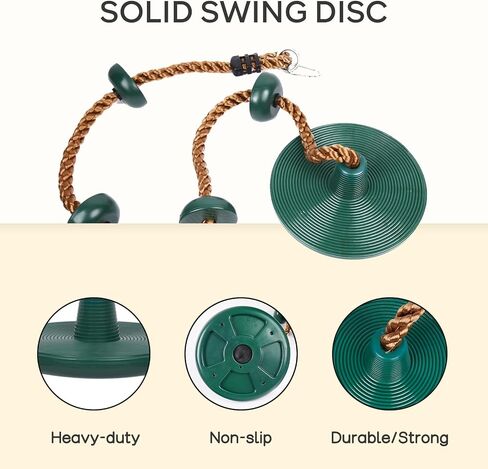 DECORLIFE Tree Swing for Kids, Adjustable Rope Swing Disc Swing for Outside with Platform Carabiners and Strap Outdoor, Playground Accessories, Green in Kuwait