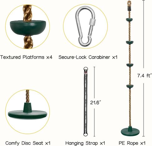 DECORLIFE Tree Swing for Kids, Adjustable Rope Swing Disc Swing for Outside with Platform Carabiners and Strap Outdoor, Playground Accessories, Green in Kuwait