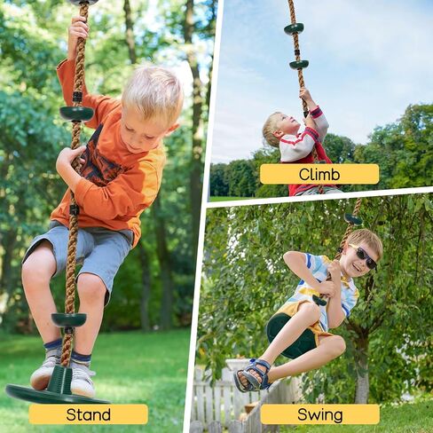 DECORLIFE Tree Swing for Kids, Adjustable Rope Swing Disc Swing for Outside with Platform Carabiners and Strap Outdoor, Playground Accessories, Green in Kuwait