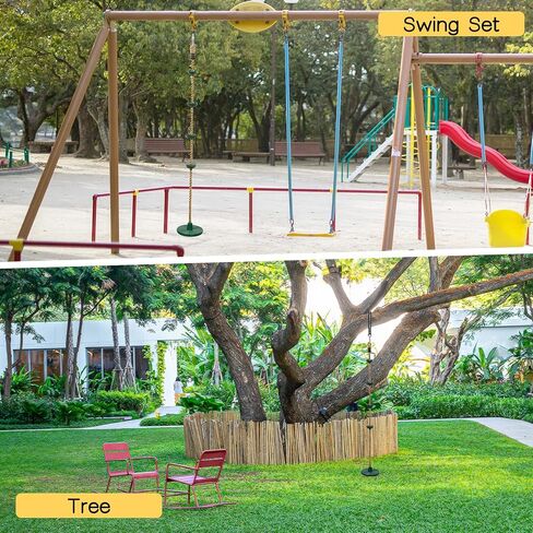 DECORLIFE Tree Swing for Kids, Adjustable Rope Swing Disc Swing for Outside with Platform Carabiners and Strap Outdoor, Playground Accessories, Green in Kuwait