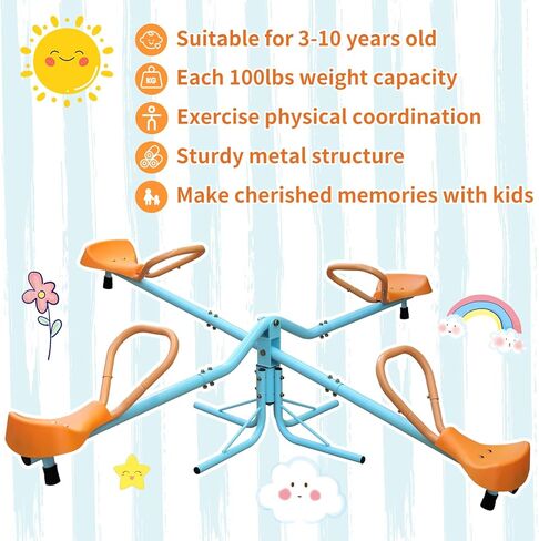 Teeter Totter for Kids, Sit and Spin Teeter Totter, Kids Seesaw Swivel Teeter Totter Home Playground Equipment,360 Degree Rotation Seesaw, for Backyard 2-Seats in Kuwait