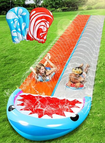 Sloosh Water Slides with 2 Inflatable Boards,22.5ft Double Lane Lawn Water Splash Slip and Slide with Advanced Sprinklers Summer Toy for Kids Adults Fun Backyard Summer Outdoor, Orange in Saudi Arabia