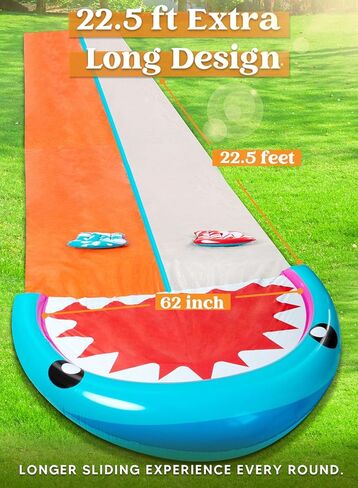 Sloosh Water Slides with 2 Inflatable Boards,22.5ft Double Lane Lawn Water Splash Slip and Slide with Advanced Sprinklers Summer Toy for Kids Adults Fun Backyard Summer Outdoor, Orange in Saudi Arabia