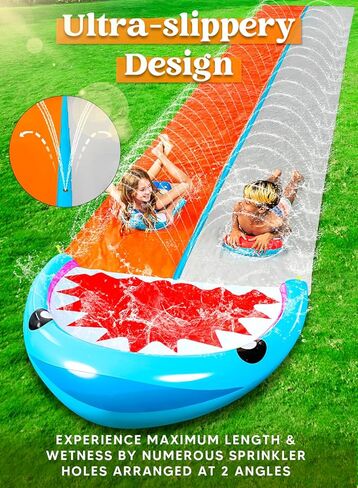 Sloosh Water Slides with 2 Inflatable Boards,22.5ft Double Lane Lawn Water Splash Slip and Slide with Advanced Sprinklers Summer Toy for Kids Adults Fun Backyard Summer Outdoor, Orange in Saudi Arabia