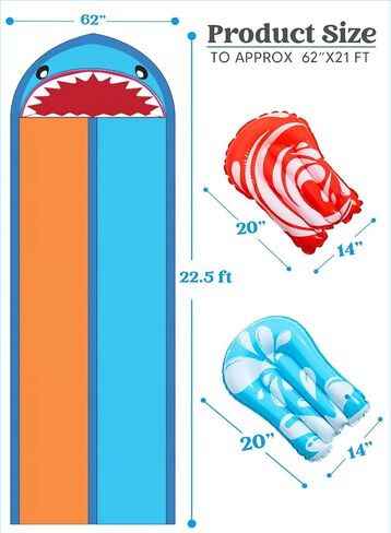 Sloosh Water Slides with 2 Inflatable Boards,22.5ft Double Lane Lawn Water Splash Slip and Slide with Advanced Sprinklers Summer Toy for Kids Adults Fun Backyard Summer Outdoor, Orange in Saudi Arabia