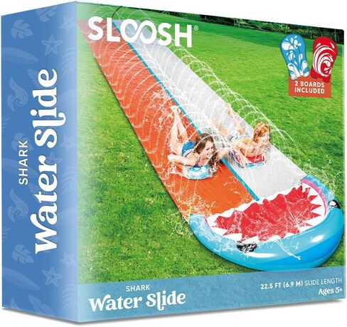 Sloosh Water Slides with 2 Inflatable Boards,22.5ft Double Lane Lawn Water Splash Slip and Slide with Advanced Sprinklers Summer Toy for Kids Adults Fun Backyard Summer Outdoor, Orange in Saudi Arabia