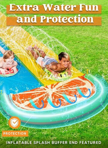 Sloosh Water Slides with 2 Inflatable Boards,22.5ft Double Lane Lawn Water Splash Slip and Slide with Advanced Sprinklers Summer Toy for Kids Adults Fun Backyard Summer Outdoor, Orange in Saudi Arabia