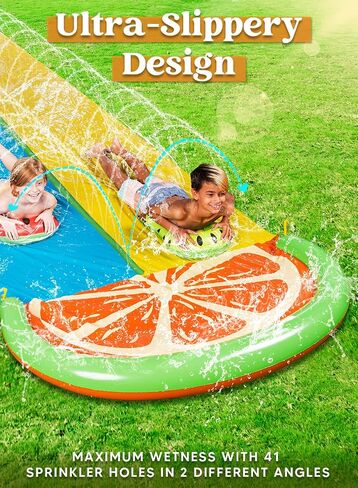 Sloosh Water Slides with 2 Inflatable Boards,22.5ft Double Lane Lawn Water Splash Slip and Slide with Advanced Sprinklers Summer Toy for Kids Adults Fun Backyard Summer Outdoor, Orange in Saudi Arabia