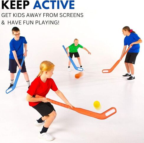 Kids Floor Hockey Stick Set - 29" Youth Indoor Outdoor Toys Sports Starter Set with Plastic Puck and Ball for Toddlers, Children Ages 3-7 (2 Pack) in Saudi Arabia