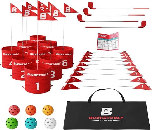 لعبة Bucketgolf Pro الأصلي لعبة غولف في Ultimate Backyard للعائلة والبالغين والأطفال - ملعب الجولف المحمول 9 Hole Golf Play في الهواء الطلق ، الحديقة ، الحديقة ، الشاطئ ، الفناء in Kuwait