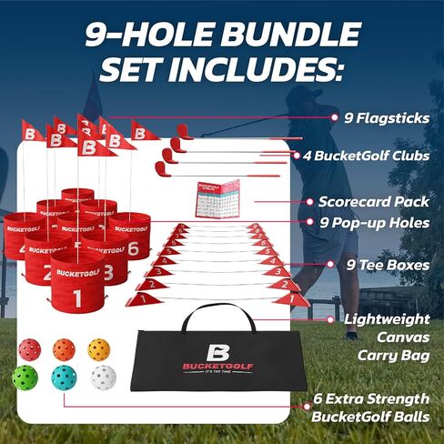لعبة Bucketgolf Pro الأصلي لعبة غولف في Ultimate Backyard للعائلة والبالغين والأطفال - ملعب الجولف المحمول 9 Hole Golf Play في الهواء الطلق ، الحديقة ، الحديقة ، الشاطئ ، الفناء in Kuwait