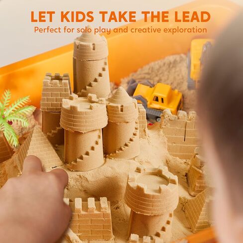 Klever Kits Construction Sensory Bin للأطفال الصغار مع التوهج في الحجارة المظلمة ، صندوق الرمل مع طقم بناء قلعة الغطاء ، هدايا أنشطة التعلم في مرحلة ما قبل المدرسة للأولاد الذين يبلغون من العمر 3+ in Kuwait